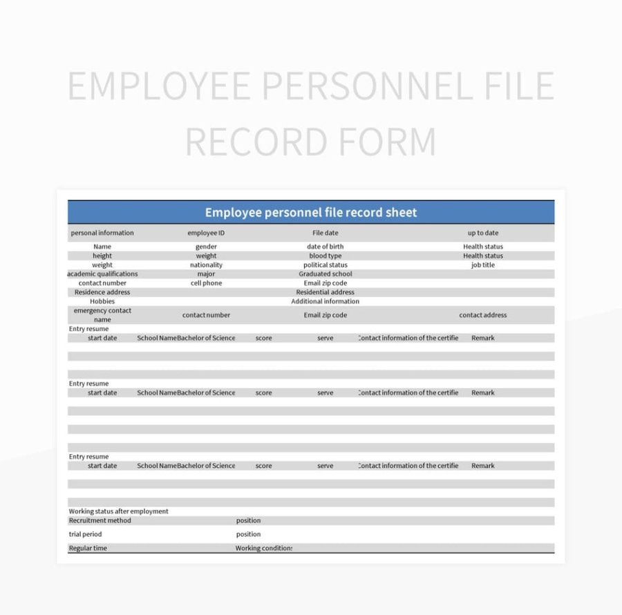 blank employee record keeping template example