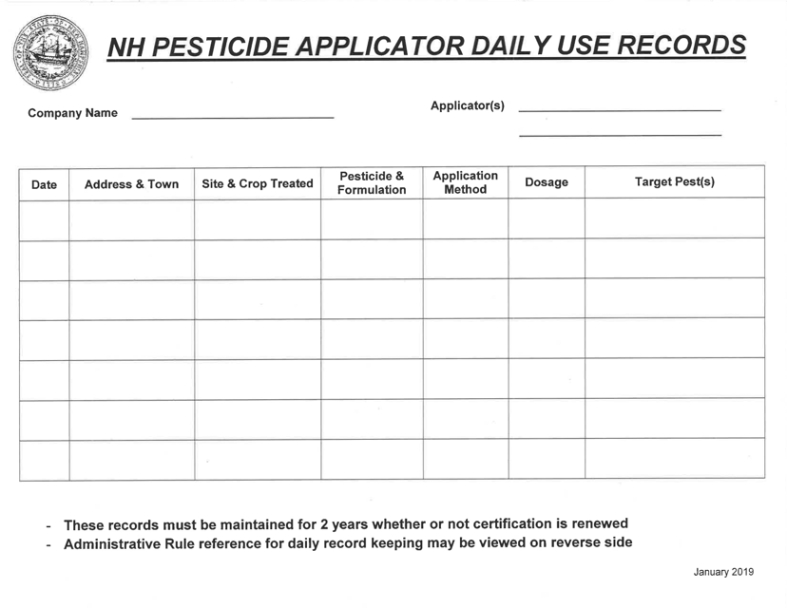 blank pesticide herbicide record keeping template word