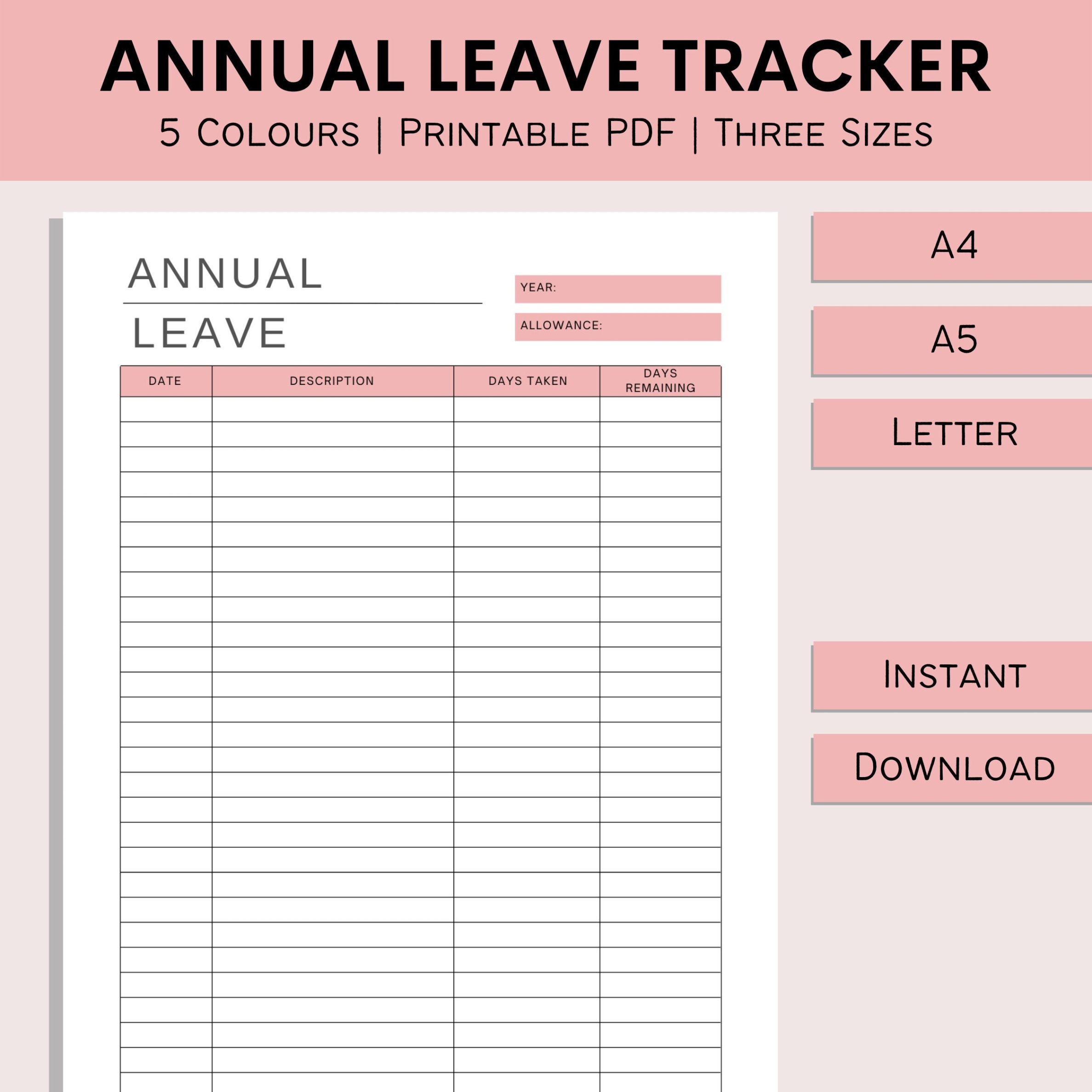 editable annual leave record keeping template pdf