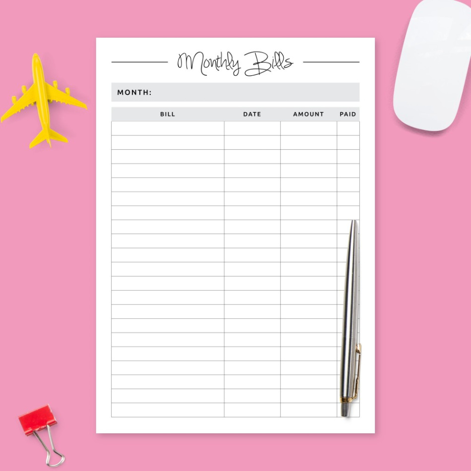 editable bill record keeping template