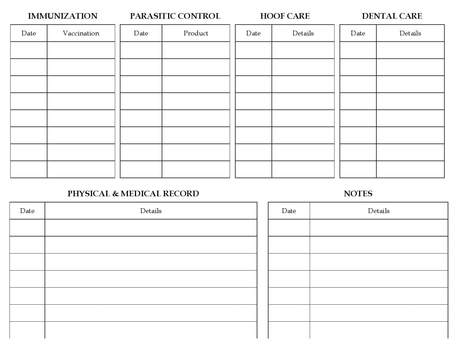 free printable horse record keeping template pdf