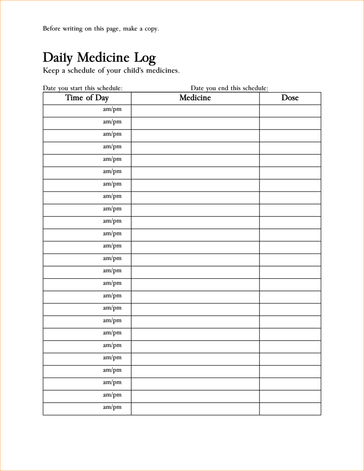 printable caregiver record keeping template