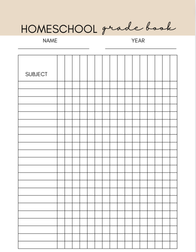 printable homeschool record keeping template word