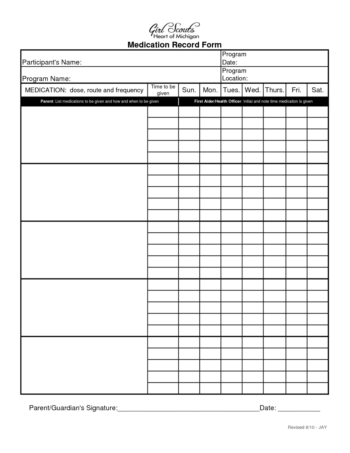 sample medication administration record template