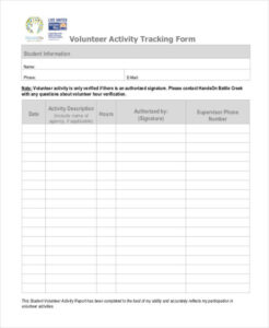 free  volunteer hours tracking record template excel