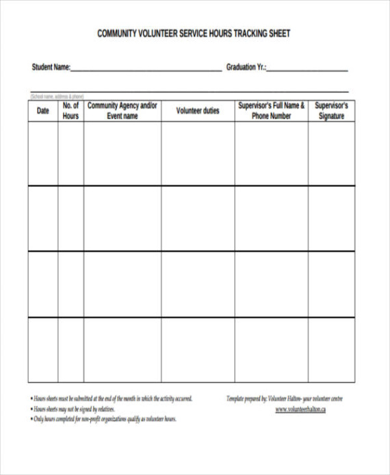 sample volunteer hours tracking record template pdf