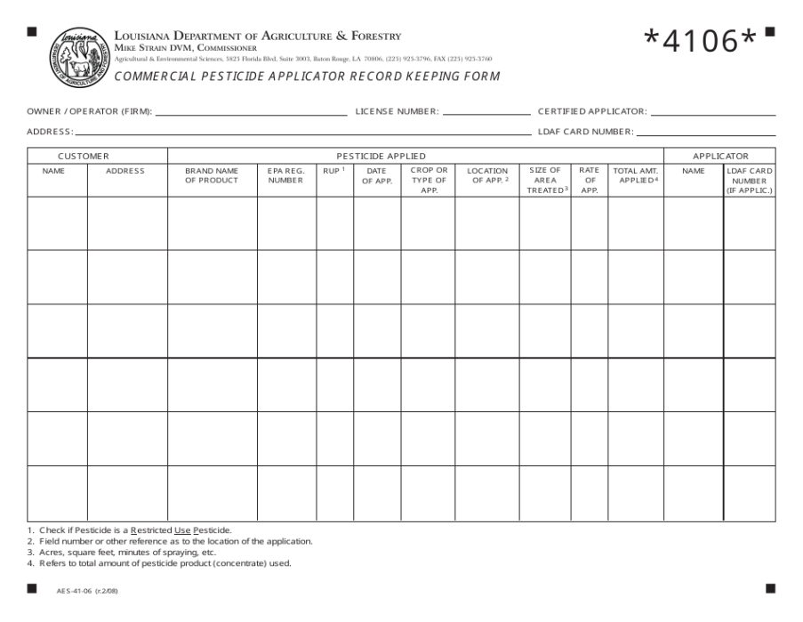 blank 3 year pesticide application record template word