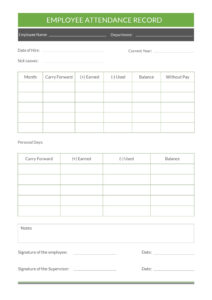 blank employee annual attendance record template