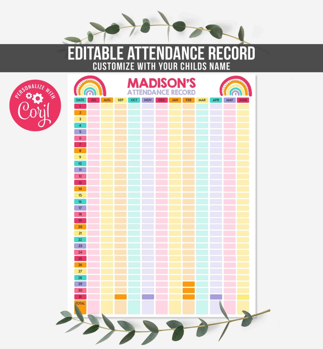 blank homeschool attendance record template doc