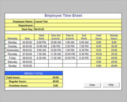 california employee time records template word