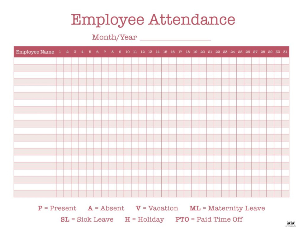 editable employee daily attendance record template