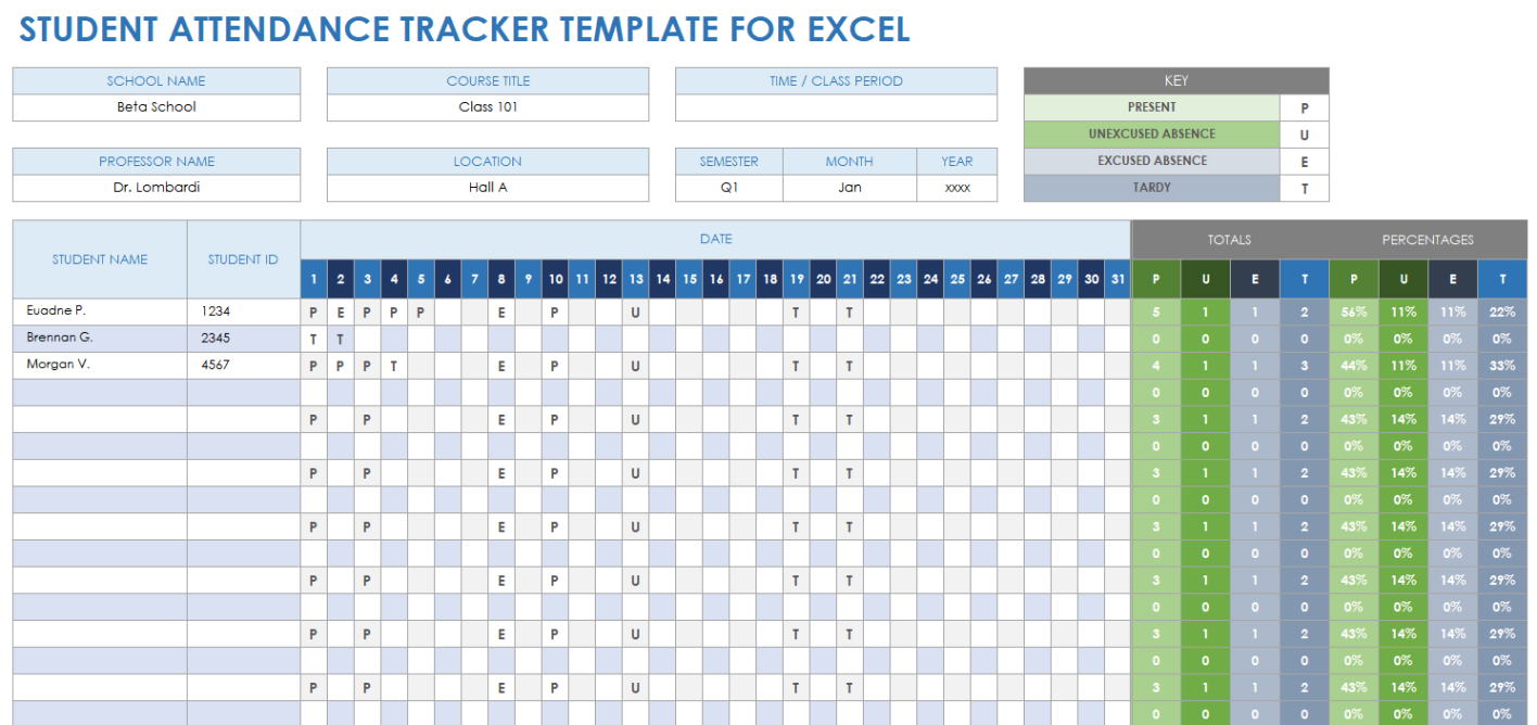 free blank student attendance record template word