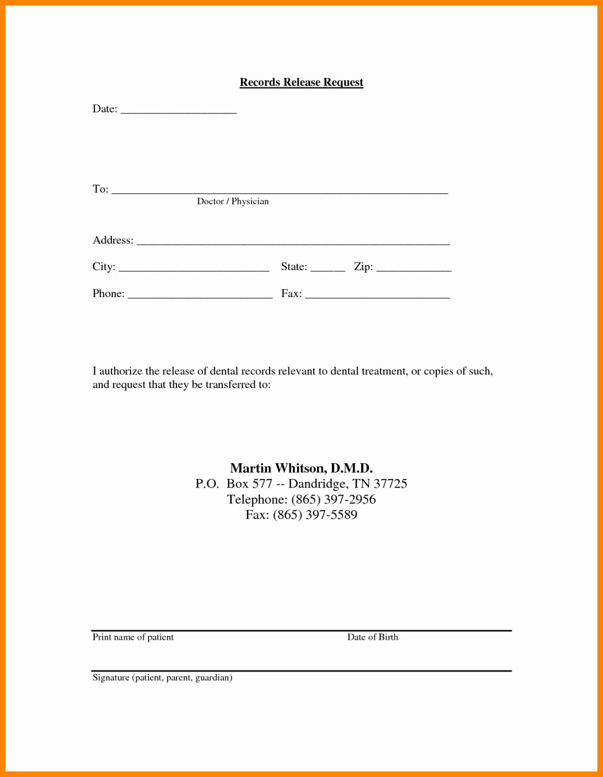 free editable authorization to transfer medical records template doc