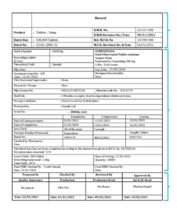 free printable batch production record template doc