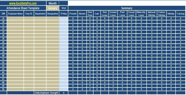 free printable daily staff attendance record template sample