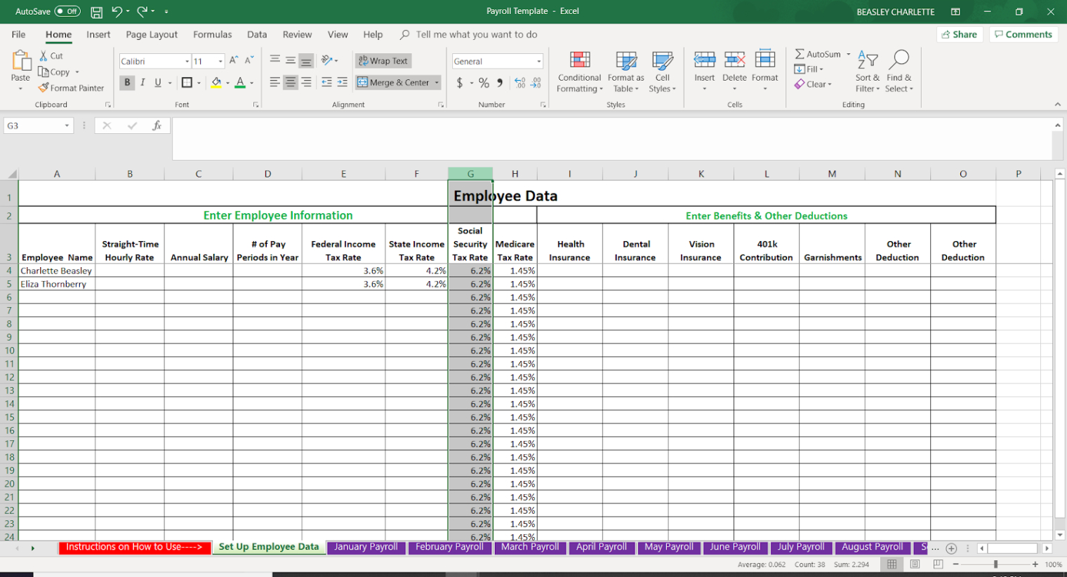 free printable employee payroll record template excel