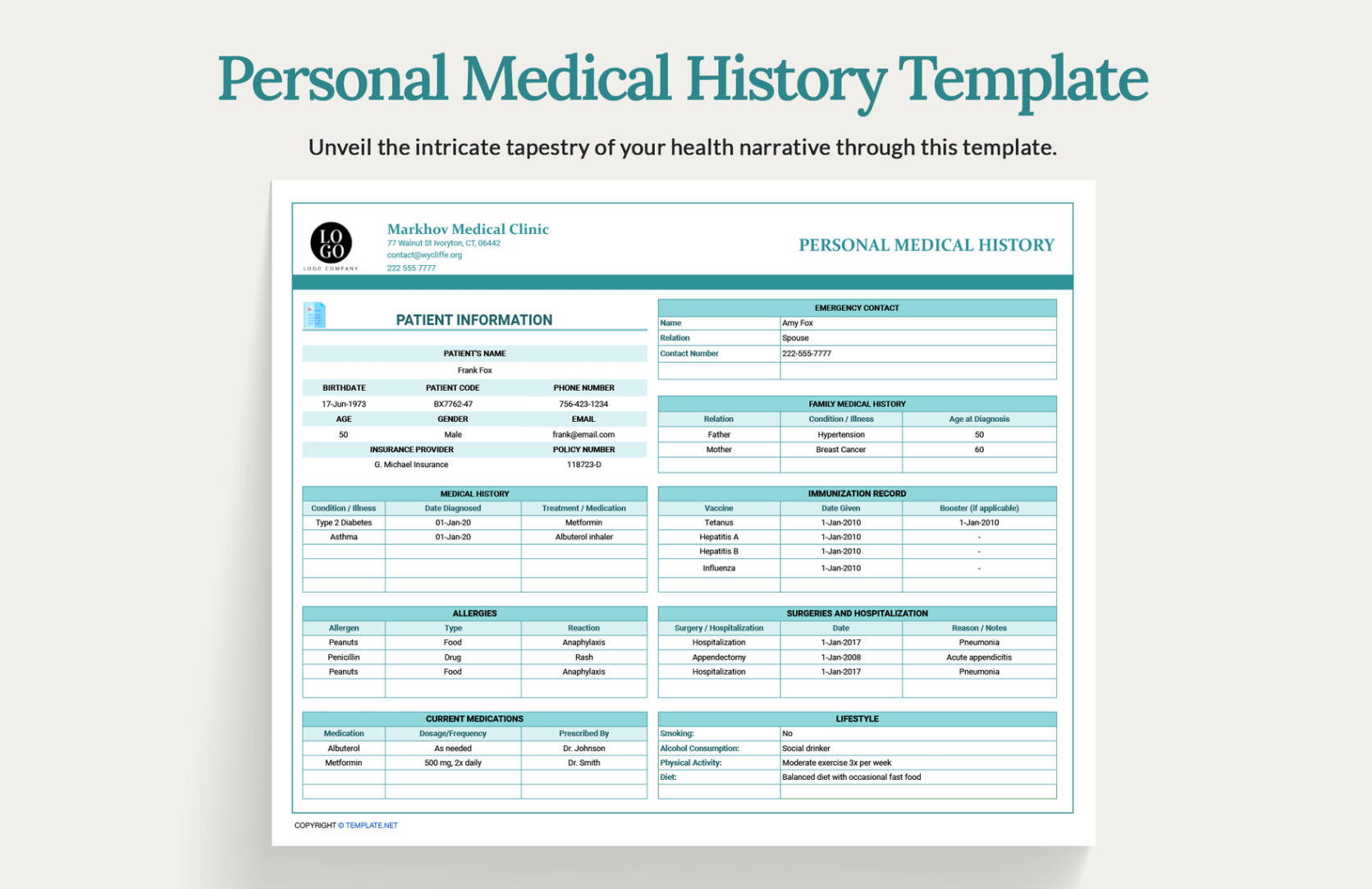 free printable eu personal health record template sample