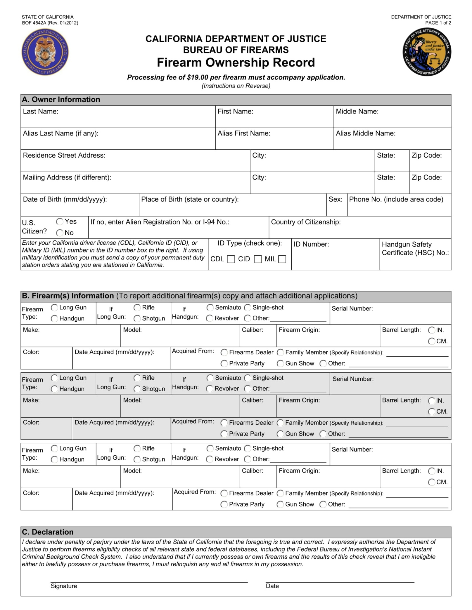 free printable personal firearms record template excel