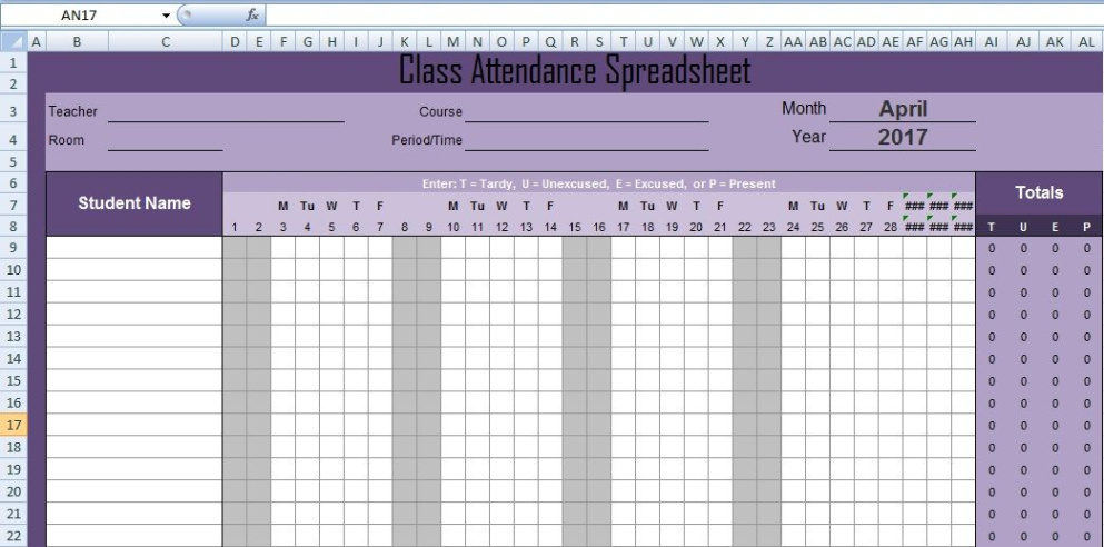 free printable student attendance record template