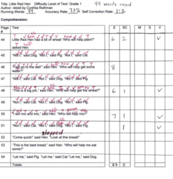 free  running record template for preschool sample