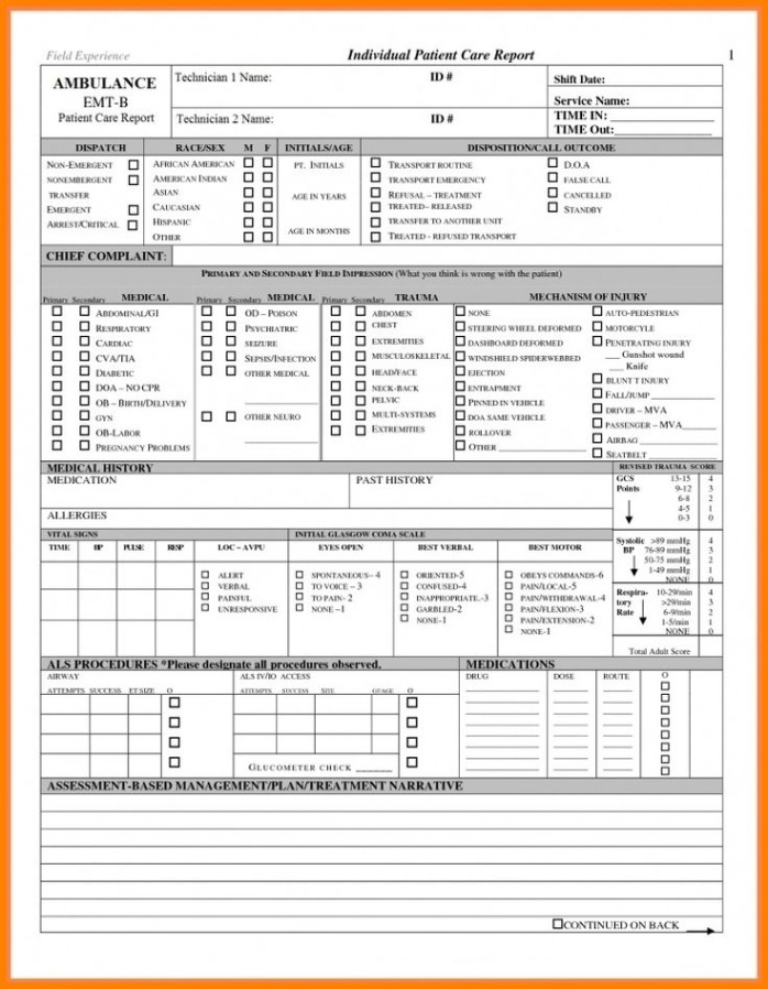 free sample ambulance patient care record template doc