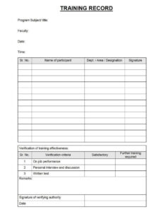 free sample bar staff training record template doc