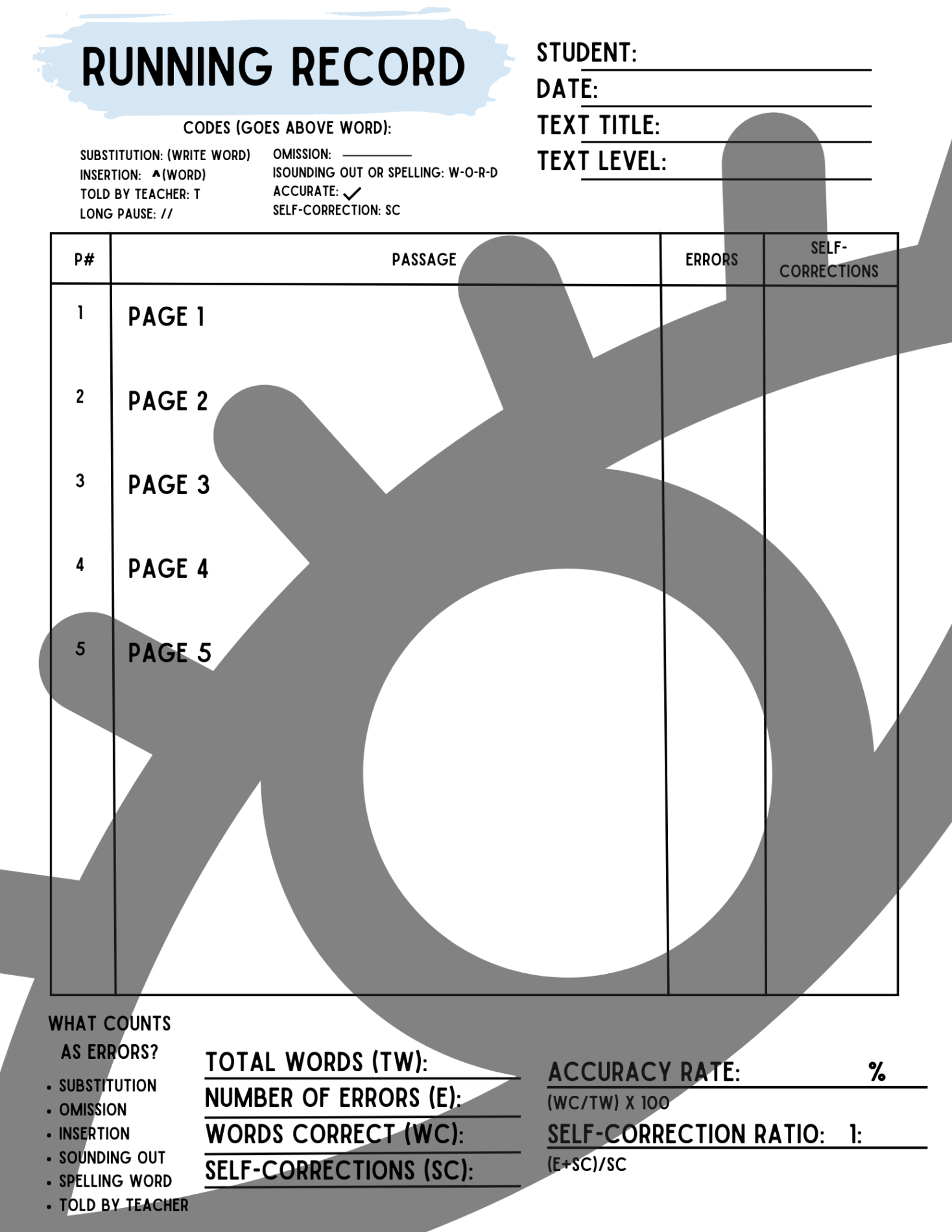 free sample running record template for preschool sample