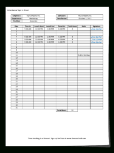 free  training attendance record template sample