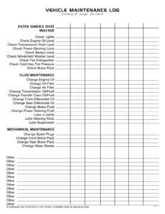 printable vehicle maintenance and service record template