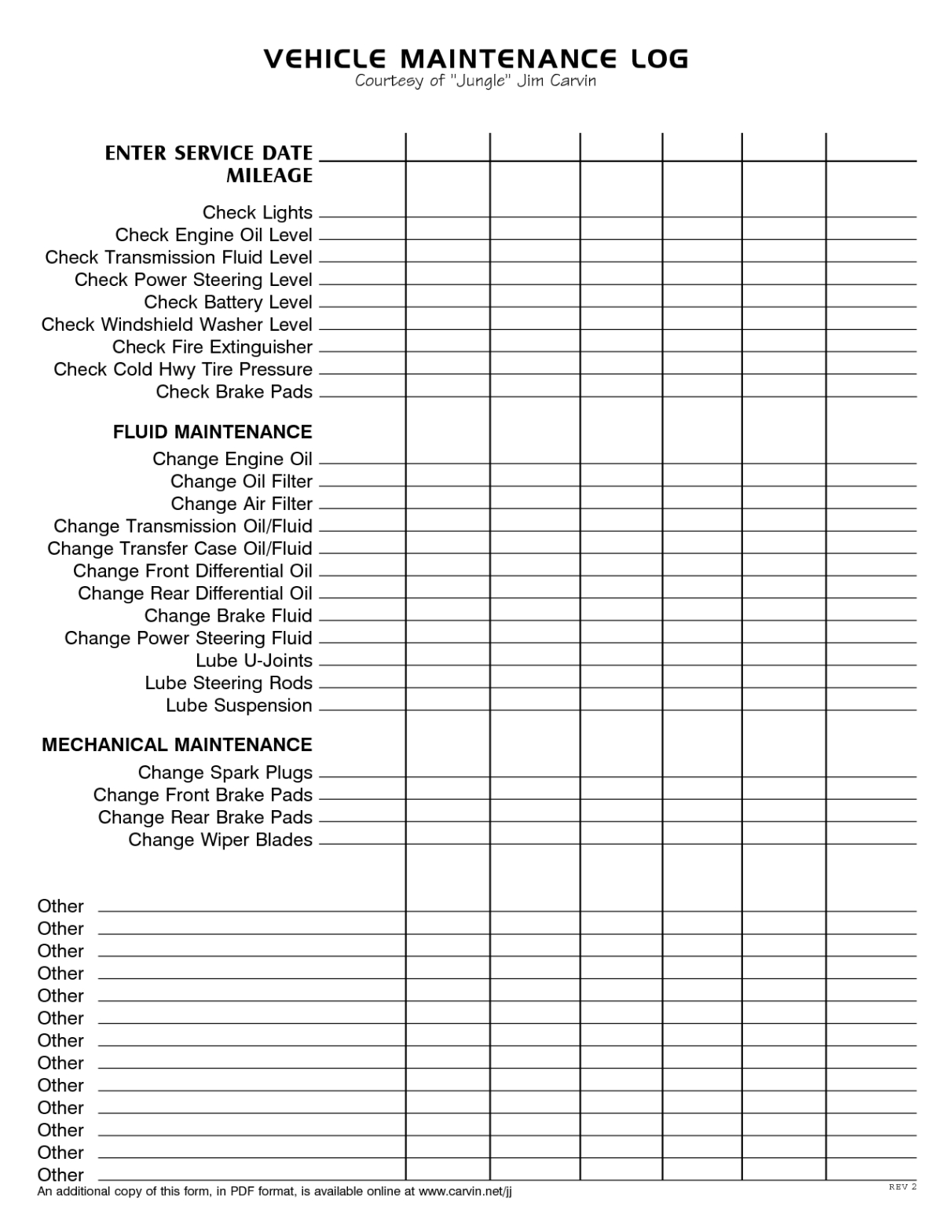 printable vehicle maintenance and service record template