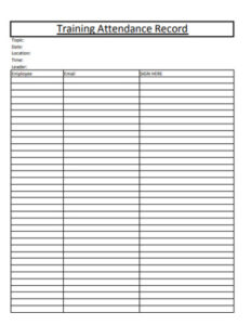 sample bar staff training record template word