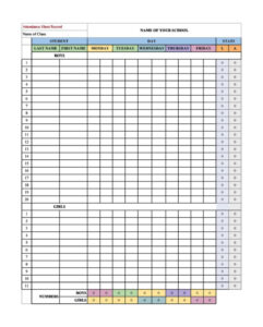 sample church attendance record template word