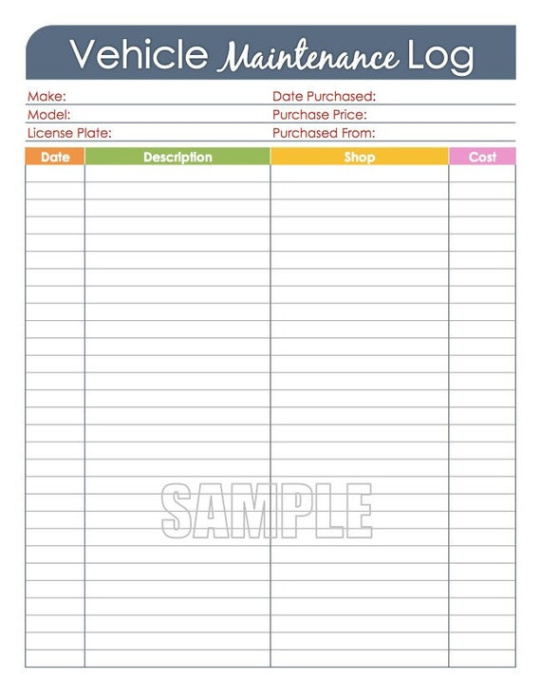 sample vehicle maintenance and service record templates