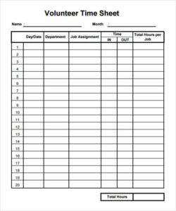 blank record of volunteer hours template sample