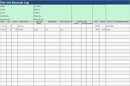 free blank cat health record template example