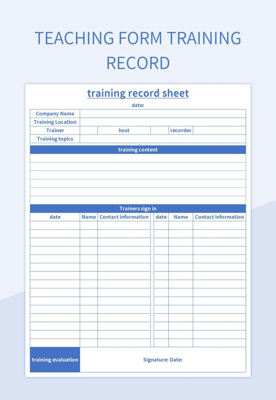 free blank group training record template excel