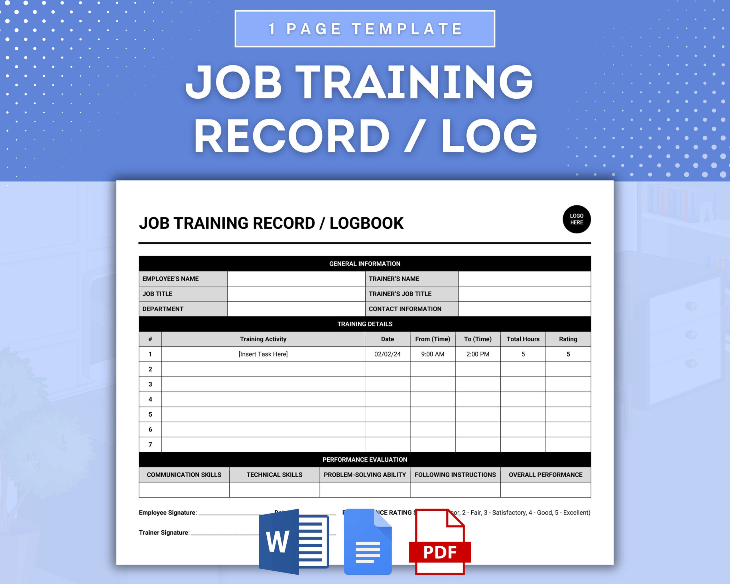 free  on the job training record template example