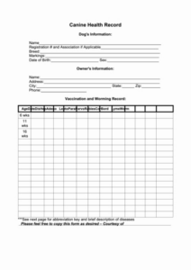 free printable cat health record template excel