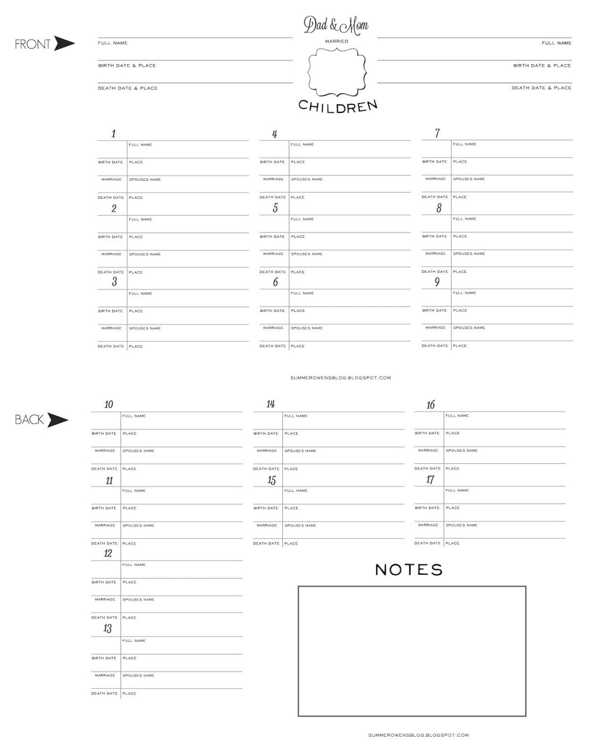 free printable family group record template excel