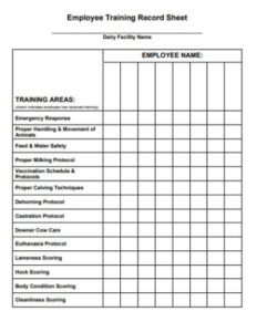 free sample staff training record template example