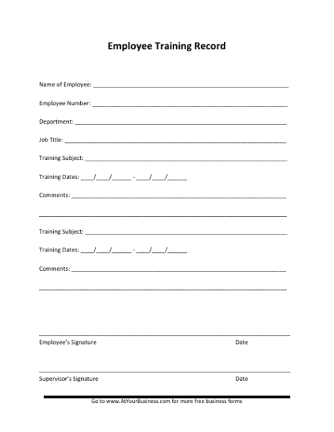 free  staff training record template