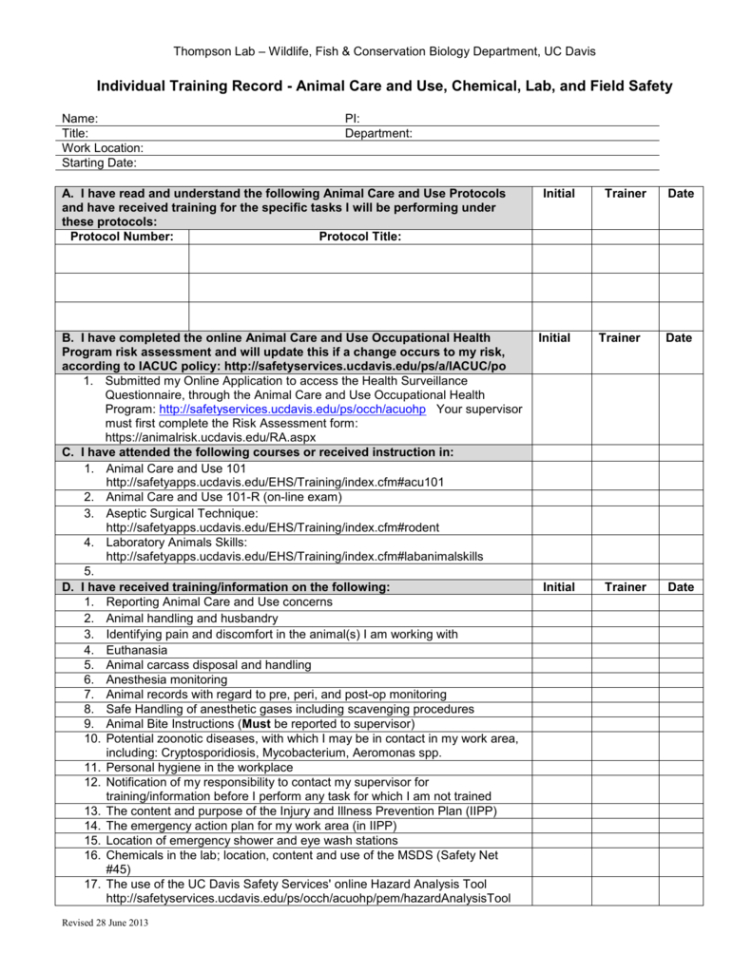 laboratory training records template word