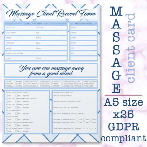 massage client record card template example