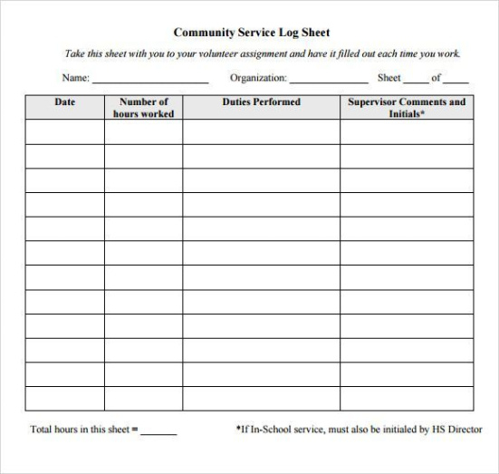 printable record of volunteer hours template doc