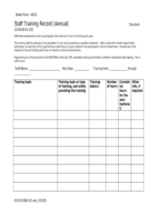 printable staff training record template example