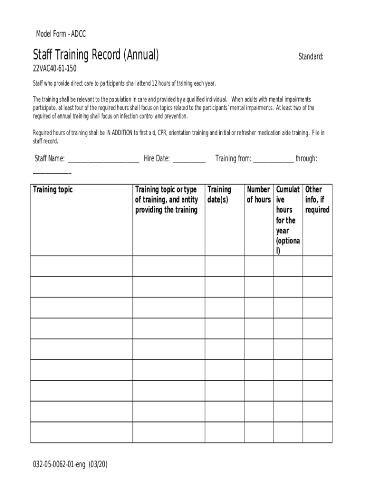 printable staff training record template example