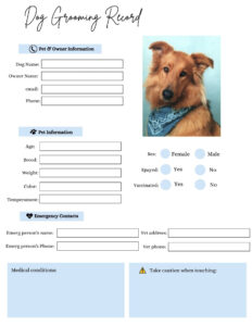 sample dog grooming client record card template sample