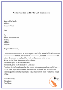 authorization letter for process documents  sample  example authorization letter to release information template sample