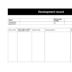 blank continuing professional development record template excel