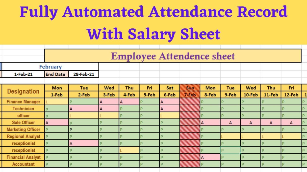 daily attendance record template sample